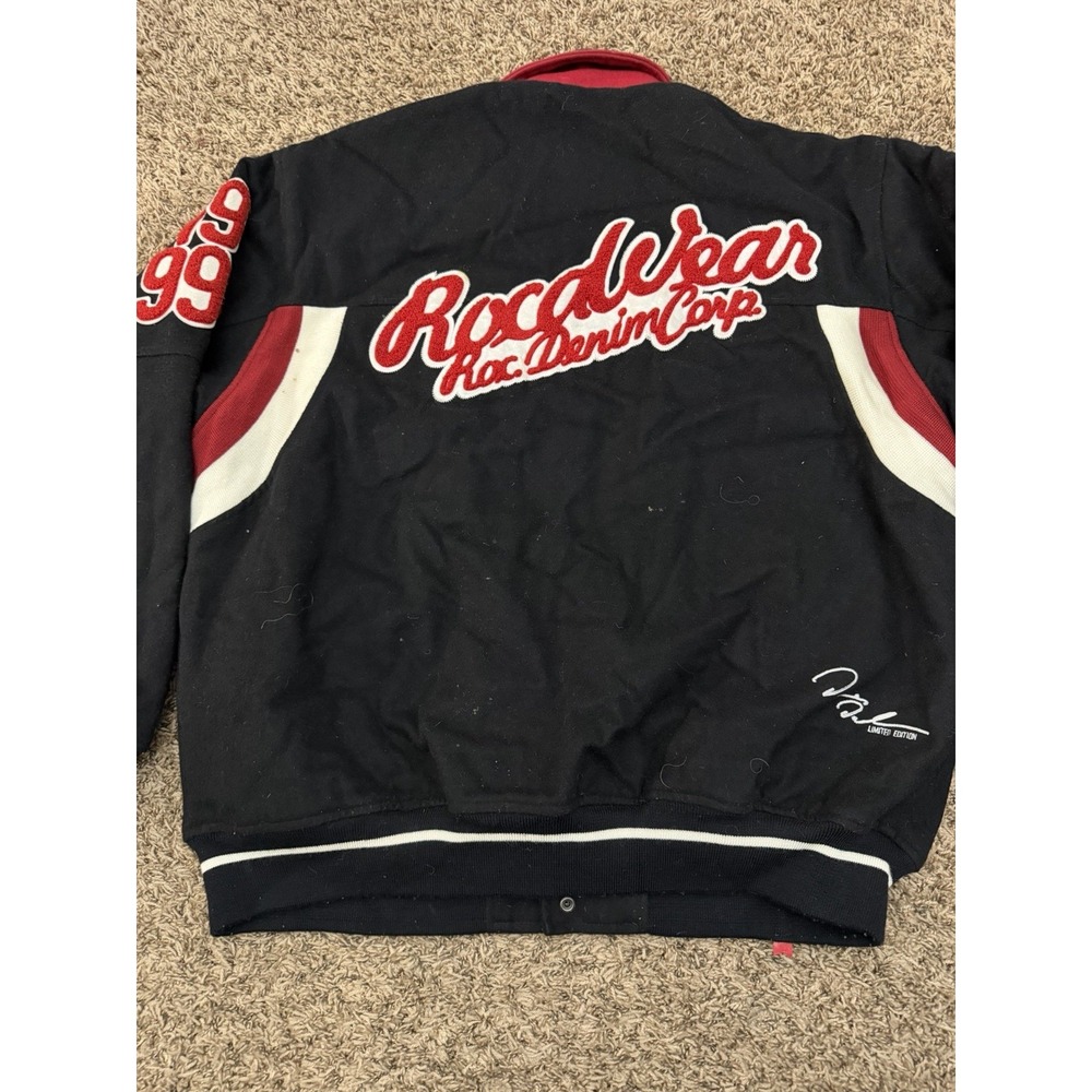 Vintage 1999 ROCAWEAR Button Up Embroidered Jacket Black Red Men's Size 2XL - Picture 9 of 11